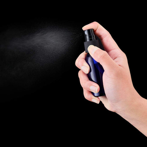 LISAPACK 1oz Small Plastic Blue Spray Bottle (12 Pack) - Empty Mini Fine Mist Travel Size Atomizer for Little Perfume,