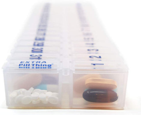 AM PM 31 Day Monthly Pill Planner Organizers - Large Compartment Pill Boxes for Entire Month (AM/PM Clear & Blue)