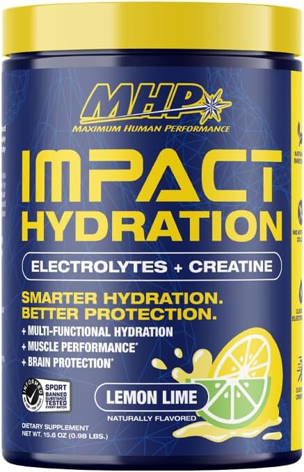 MHP Impact Hydration Electrolyte Creatine Sports Drink Mix, Lemon Lime, 30 servings, No Artificial Sweeteners