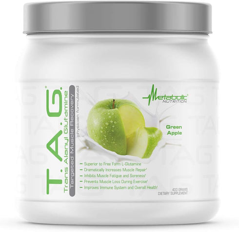 Metabolic Nutrition TAG Trans Alanyl Glutamine, 100% L-Glutamine Peptide Powder, 400 Grams (40 Servings), Green Apple