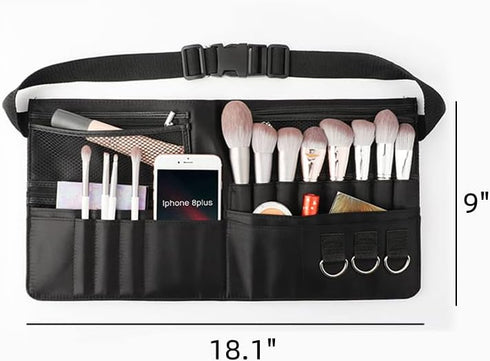 Artist Professional Portable Makeup Brush Waist Bag Case Foldable Fibre Cloth Cosmetic Brush Pouch Holder Multi Pockets with Belt Strap Bag (Brushes Not Included)