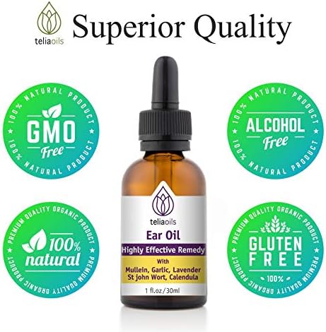 Teliaoils Natural Ear Drops, Essential Oil with Garlic and Mullein for Earwax Removal, 1 oz