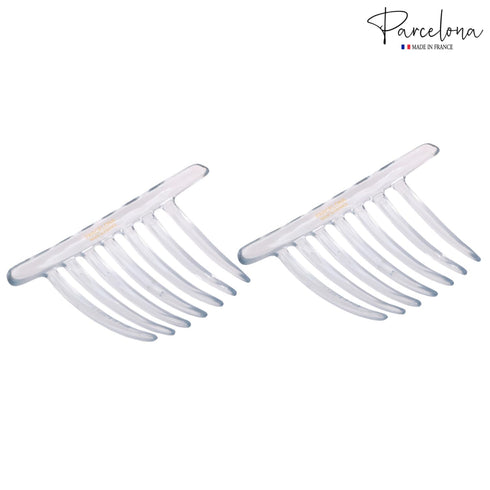 Parcelona Set of 2 Large 4" Celluloid Flexible Hair Combs, Clear, Made in France
