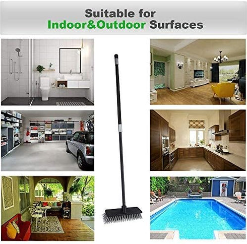 LandHope Heavy Duty Adjustable Long Handled Deck Broom, Hard Bristle Scrub Brush for Outdoor Garage