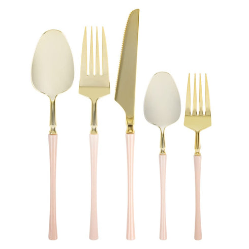 Blue Sky Infinity Flatware Gold & Pink Teaspoons, 20 Count | Luxurious Disposable Plastic Cutlery for Events and Parties