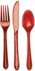 24-Piece Premium Plastic Cutlery Assortment, Glitz Red Glitter