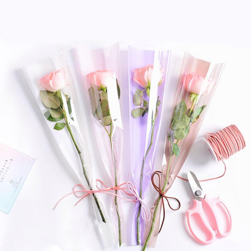 Packaging 100 Counts BBJ WRAPS Single Rose Bags Flower Bouquet Bag, (White)