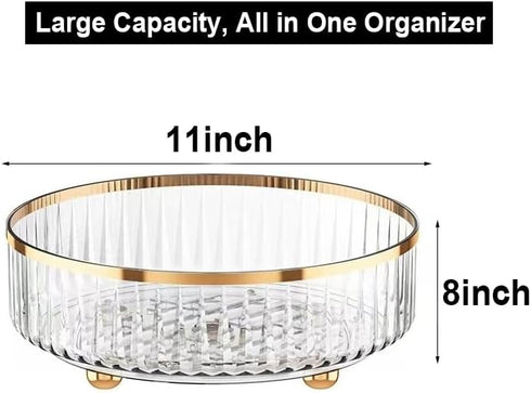 Rotating Skincare Makeup Organizer, 11" Round Lazy Susan, Clear Large Spinning Cosmetic Display Cases
