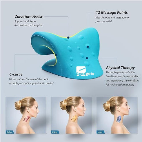 Neck and Shoulder Relaxer: Advanced Cervical Traction Device for TMJ Pain Relief and Neck Stretcher (Blue)