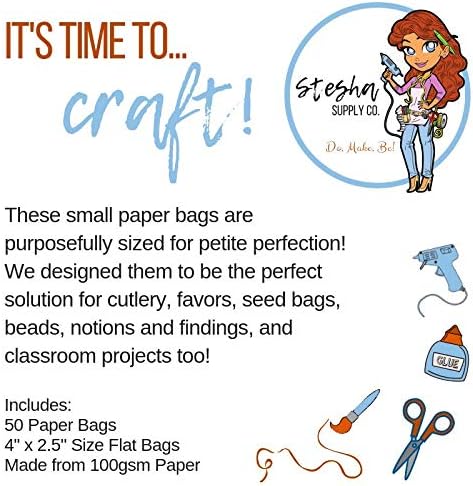 50 Mini White Paper Bags - 4" x 2.5" DIY Craft Supplies, Cutlery Bag for Party Favor