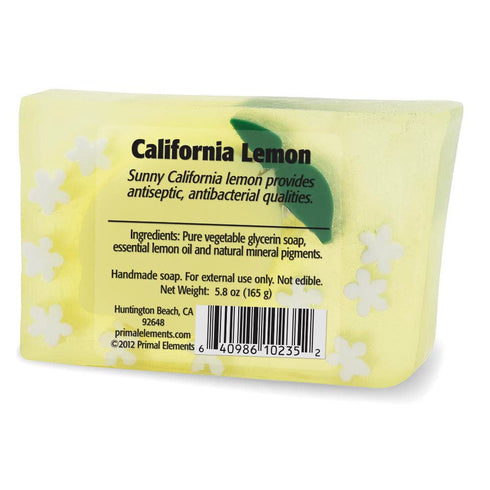 Primal Elements Glycerin Bar Soap - California Lemon | Vegan, Gluten Free, 100% Vegetable Base | Helps All Skin Types