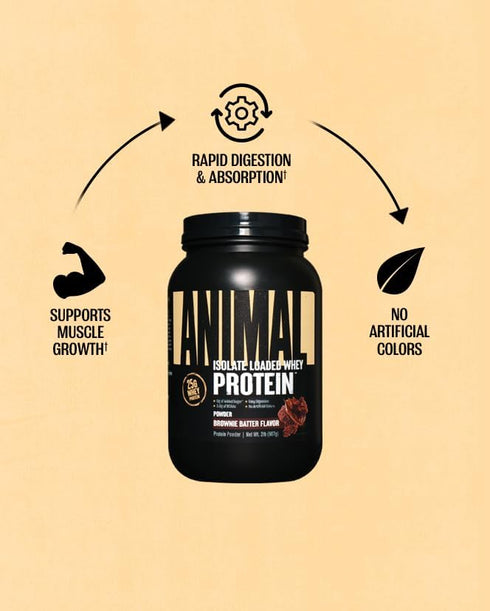 Animal Whey Isolate Protein Powder, 25g Protein, Pre & Post Workout Muscle Builder, Brownie Batter, 2 lbs