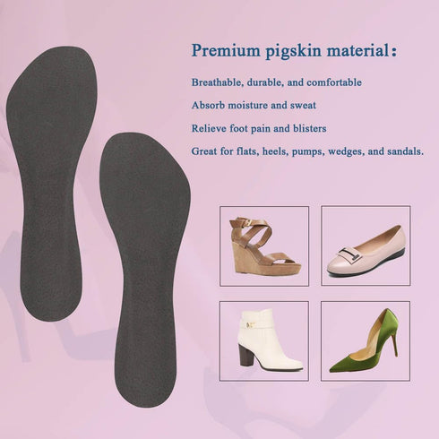 2 Pairs Pigskin High Heel Cushion Inserts - Anti-Slip Shoe Inserts for Dress Shoes Pain Relief, Women M 7.5-9