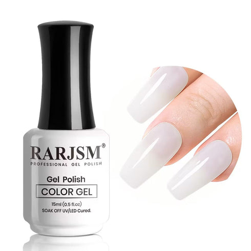 RARJSM Milky White Gel Nail Polish, 15ml Clear Jade White UV LED Soak Off Sheer Transparent Color for French Manicure