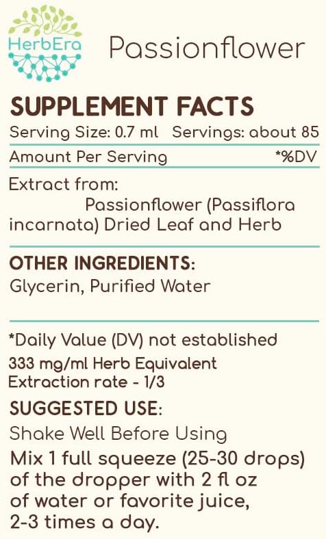 Passionflower B60 Alcohol-Free Herbal Extract Tincture, Natural Concentrated Liquid Drops (Passiflora Incarnata) 2 fl oz