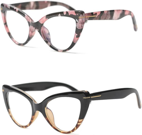 Oversized Cat Eye Reading Glasses for Women, Cute Blue Light Blocking Computer Readers (2 Mixed Colors, 1.75)
