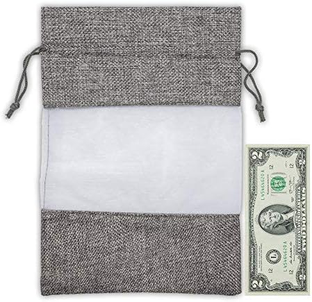 12-Pack X-Large Gray Linen Burlap & Organza Gift Bags w. Drawstrings (7.5x11.5 in) - Party Favors by The Display Guys