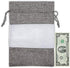 12-Pack X-Large Gray Linen Burlap & Organza Gift Bags w. Drawstrings (7.5x11.5 in) - Party Favors by The Display Guys