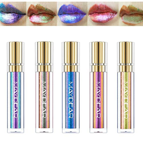 Maydear 5 Colors Chameleon Lipstick Set, Long Lasting Waterproof Diamond Shimmer Lip Gloss