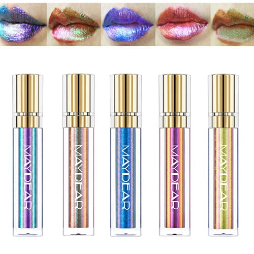 Maydear 5 Colors Chameleon Lipstick Set, Long Lasting Waterproof Diamond Shimmer Lip Gloss
