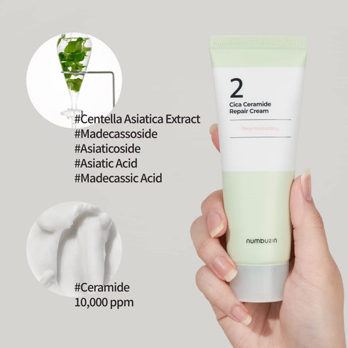 numbuzin No.2 Cica Ceramide Repair Cream | Facial Moisturizer with Centella Asiatica, Real Ceramide, 2.02 fl oz