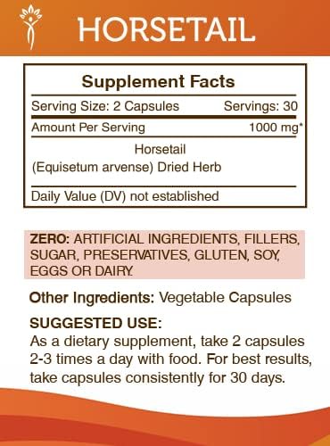Horsetail 60 1000 Horsetail (Equisetum (60 Secrets of the Tribe Capsules, mg, arvense) Dried Herb Capsules)
