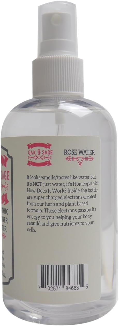 OAK & SAGE Homeopathic Facial Toner Rose Water, Unscented, 8oz, 100% Herbs, No Alcohol