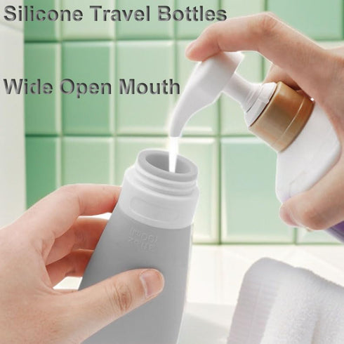 Silicone Travel Bottles, Leak Proof Refillable Toiletries Containers for Travel Size Shampoo, Lotion, Soap (2oz