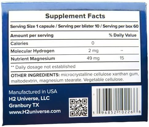 True Nano H2 Plus by H2 Universe, Molecular Hydrogen with Active Nanobubbles for Energy & Antioxidant Support - 60
