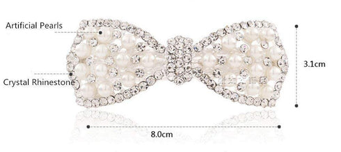 Silver Korean Style Crystal Rhinestone Hair Barrettes Butterfly Pearls Hair Clips Pins for Women (1Pcs)