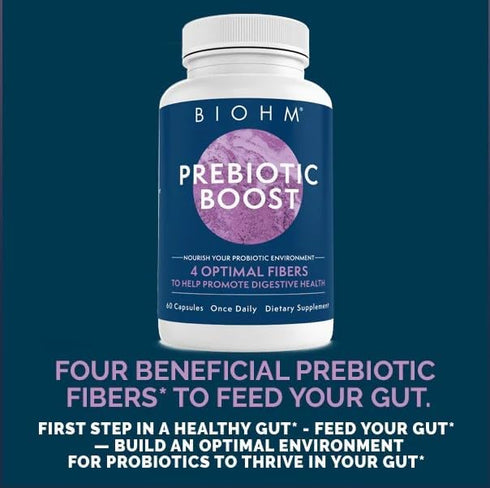 BIOHM Prebiotic Fiber Supplement - 4 Dietary Prebiotic Fiber That Nourishes Good Bacteria and Helps Improves Gut Health & Immune System - Includes Inulin & Apple Pectin Powder - (60 Capsules)…