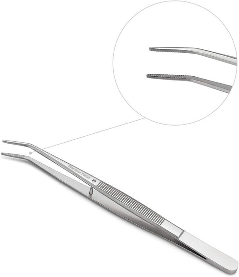 Stainless Steel Tweezers with Curved Serrated Tip, Multipurpose Sewing Machine Tweezers Forceps (2 Pcs Set)