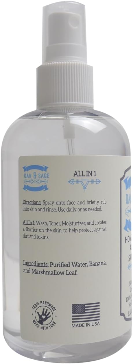 OAK & SAGE Homeopathic All in 1 Skin Care, Unscented NonLather 8oz, 100% Herbs/Plants for All Skin Types
