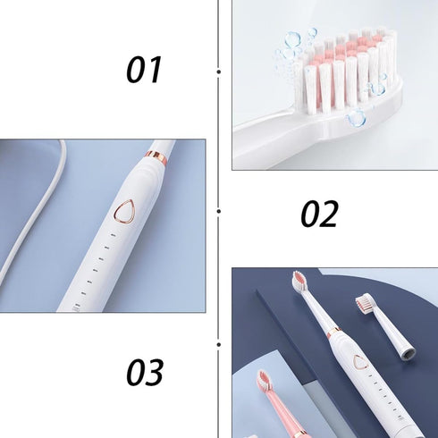 Ipetboom Set Three-in-One Electric Toothbrush for Adults and Boys and Girls Rechargeable Sonic Toothbrush Soft Bristles