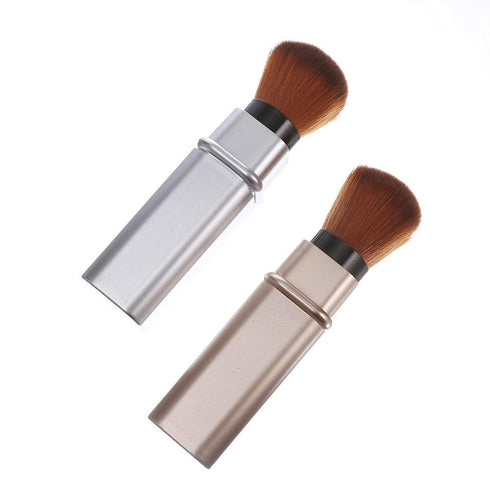 Retractable Kabuki Makeup Brushes, Professional Foundation, Powder, Blush, Bronzer Brush with Cover - Silvery