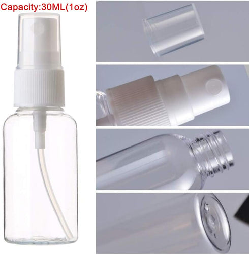 SINIDE Spray Bottles 30 ml/1 oz, 4 Pack Clear Empty Fine Mist Plastic Mini Travel Bottles for Perfume, Liquids