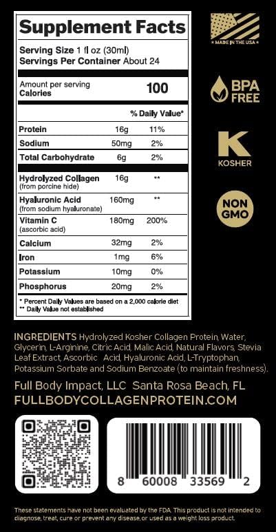 Liquid Collagen Protein with Hyaluronic Acid & Vitamin C - Gold Edition (Apple), 16,000mg Hydrolyzed Collagen