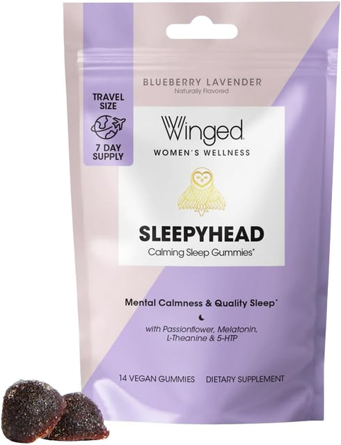 Winged Sleepyhead Gummies | Natural Sleep Supplement with Melatonin, L-Theanine, 5-HTP, Passionflower & Lemon Balm,