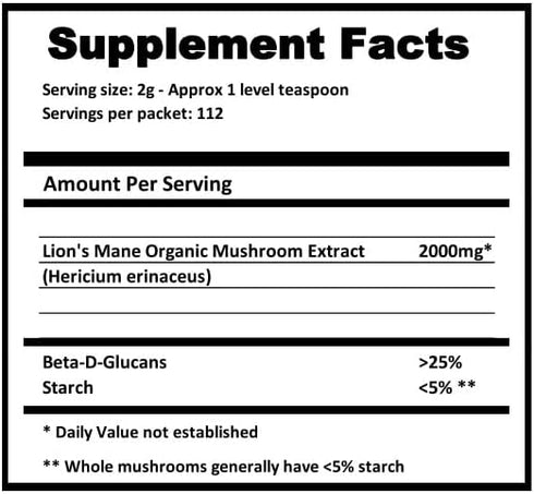 Immune (227g) Jetsu Lions Mane Mushroom Powder, Organic, Vegan, Non-GMO Extract Supplement. Nootropic to Support Brain