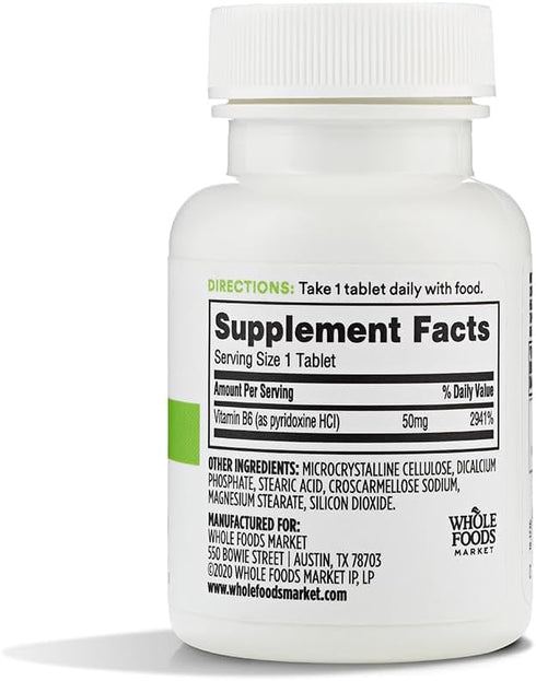 Vitamin B6 50Mg, 50 Tablets by 365 Whole Foods Market