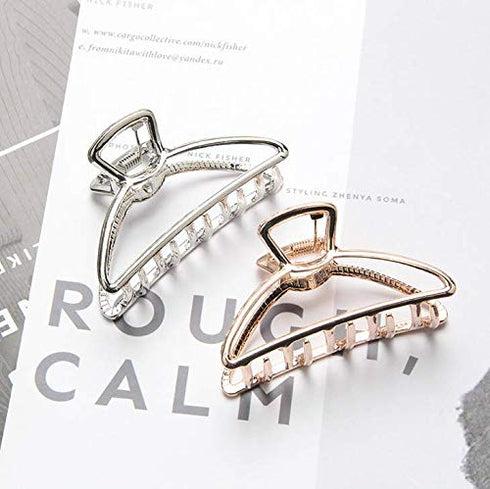 TANG SONG 4PCS Large Metal Hair Claw Clips for Women, Silver, Gold, Rose Gold, Black, Half Bun Hairpins