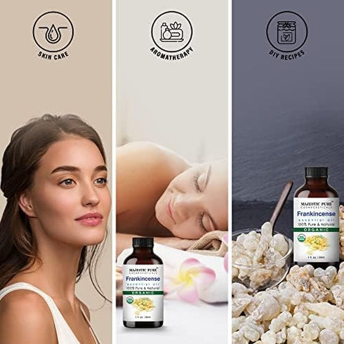 Majestic Pure Frankincense USDA Organic Essential Oil - 100% Organic Quality Oil for Skincare & Aromatherapy - 1 fl oz