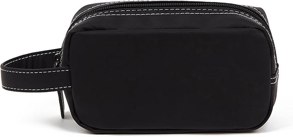 PU Leather Makeup Bag, Zipper Cosmetic Pouch, Travel Organizer for Skincare Products, Waterproof, Unisex, Black
