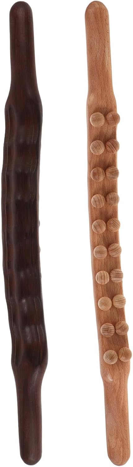 SWETRACE 2pcs Double Row Carbonized Wood Massage Sticks Roller Massager for Muscle Scraping