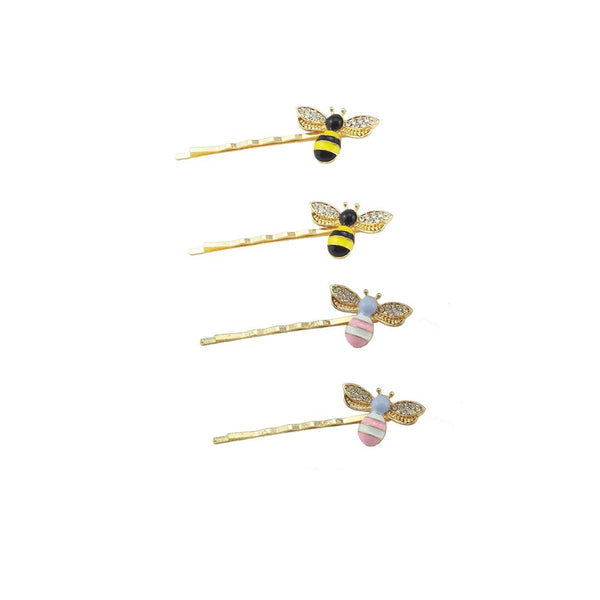 yueton Pack of 4 Women Honeybee Metal Hairpin, Bee Crystal Hair Side Clip Barrette Hair Accessories