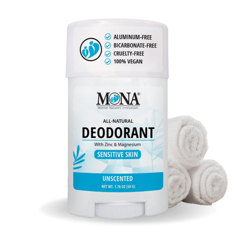 MONA BRANDS All Natural Deodorant for Women & Men, For Sensitive Skin, Unscented 1.76 Oz