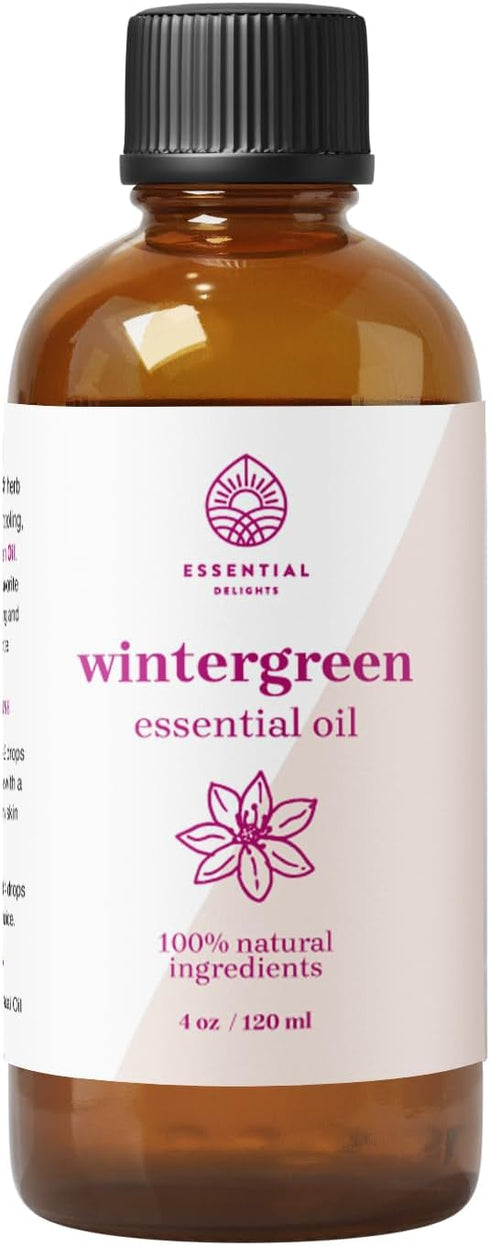 Wintergreen Essential Oil by Essential Delights - Premium Grade 100% Undiluted Essential Oil | for Aromatherapy, Soaps, Lotions, & Candles | Vegan & Cruelty Free (4 Fl Oz)