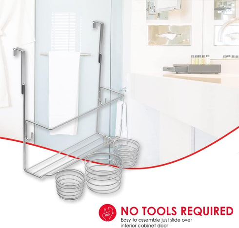 Home Basics 4 Compartment Over the Cabinet Hair Care and Styling Tool: Multi-Purpose Bath Accessory, Chrome