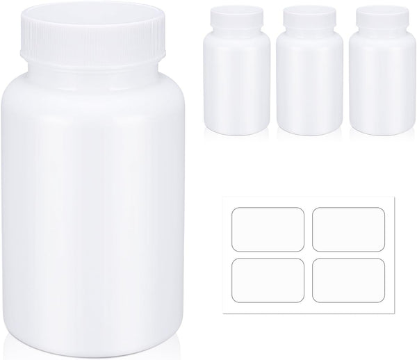 Empty Plastic Pill Bottle Medicine Bottles with Smooth Screw Lid for Liquid Solid Powder (200cc 4pack)