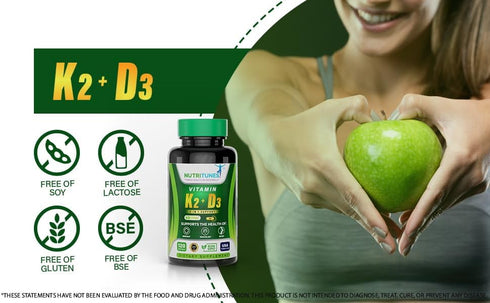 Vitamin K2 + D3 Supplement, 120 Softgels for Cardiovascular & Bone Health, Non-GMO & Allergen-Free